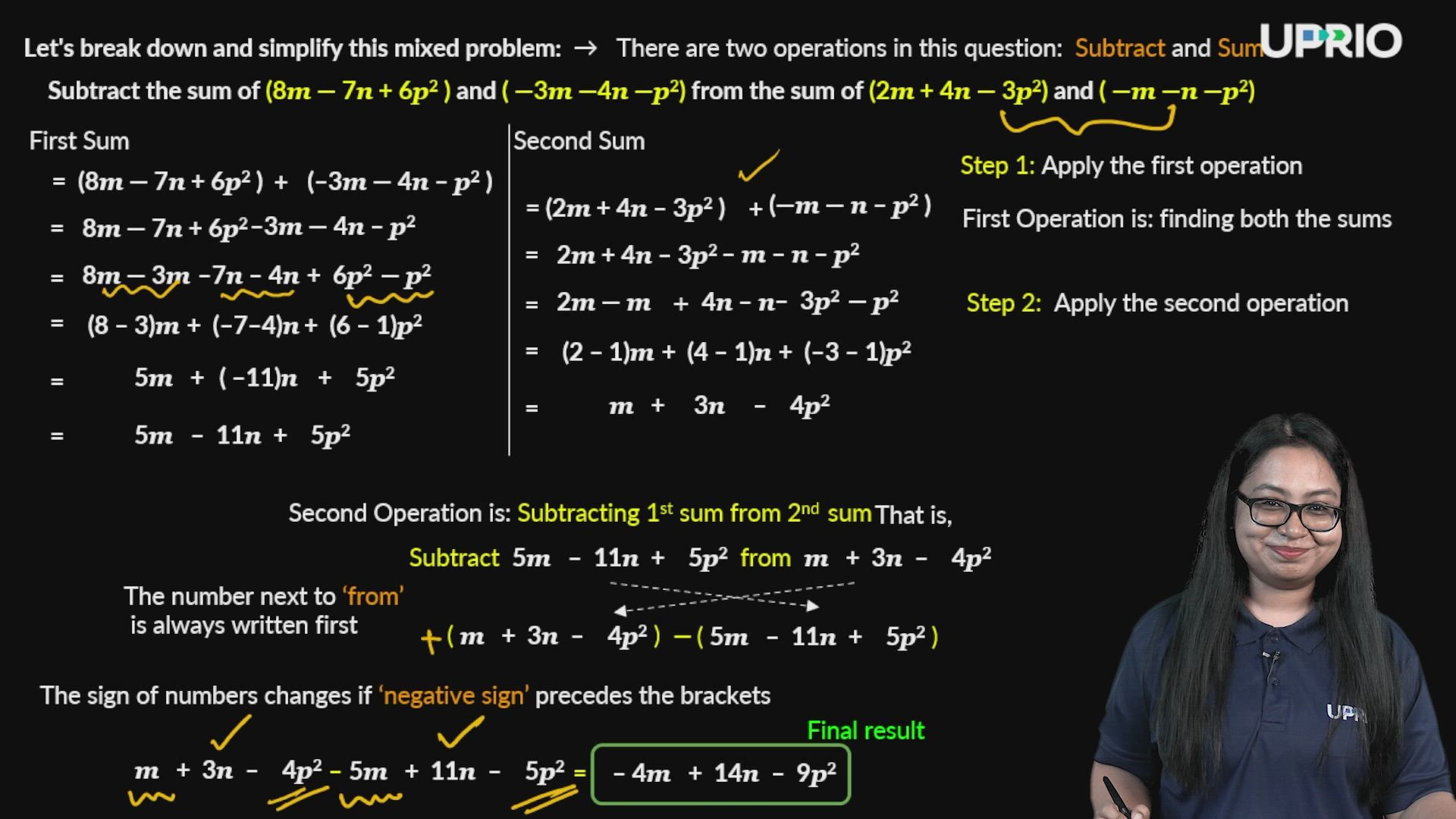 Subtraction of Algebraic Expressions