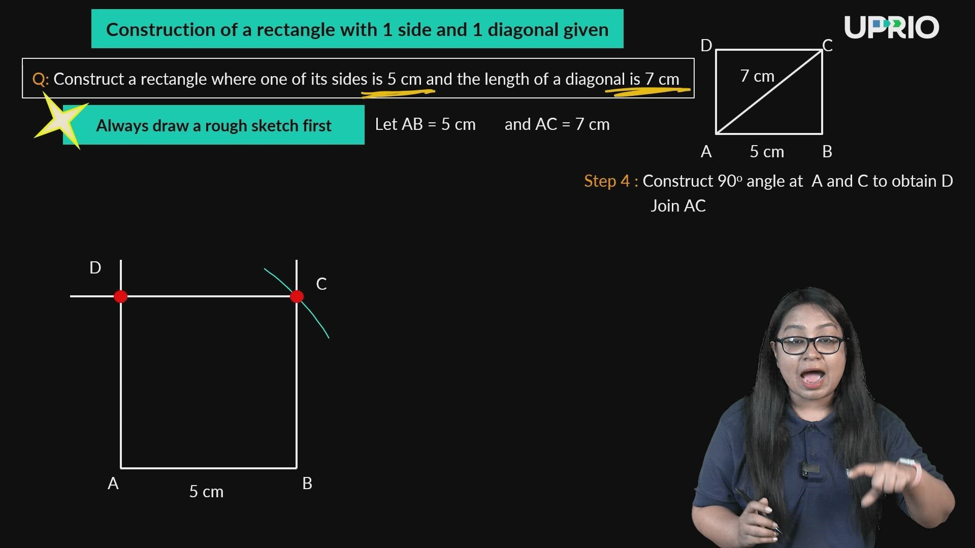 Construction of Rectangle with given diagonal length or angle