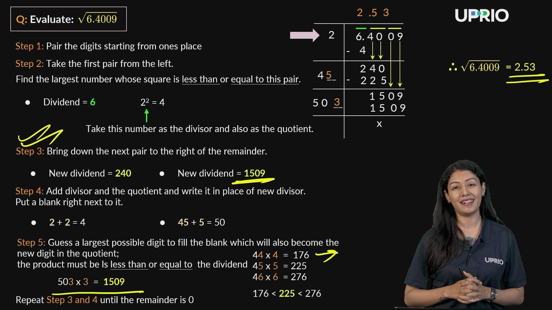 Long Division Method to find Square Root